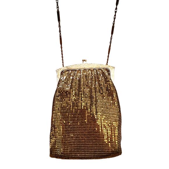 Vintage 1940's Whiting & Davis evening bag gold metal mesh shoulderbag purse - Picture 11 of 12